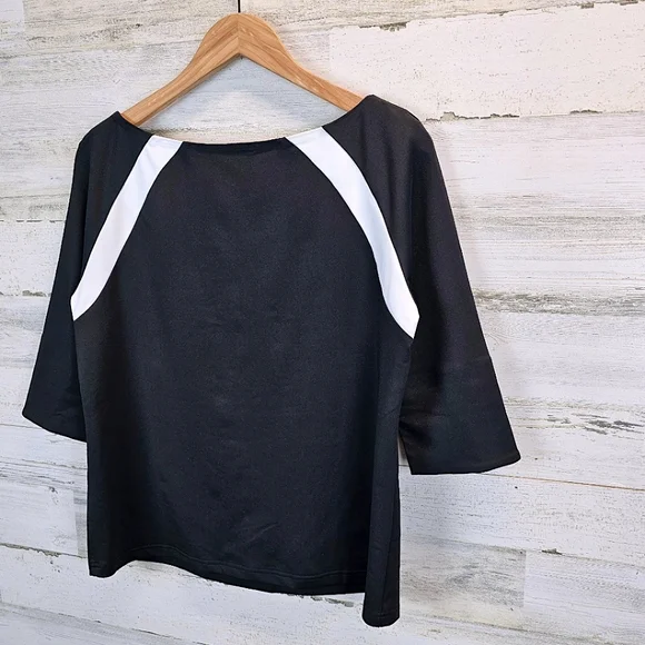 Gretchen Scott Jersey Tee Topper Medium Black 3/4 Sleeves Sporty Athleisure Golf - Picture 8 of 16